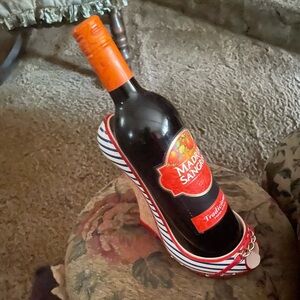 Stylish Red and White Striped Wedge Heel Wine Bottle Holder